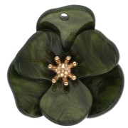 Pendentifs fleur en relief 30 mm en acrylique - Acier inox Doré - Kaki marbré x2