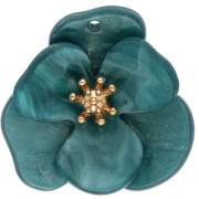 Pendentifs fleur en relief 30 mm en acrylique - Acier inox Doré - Bleu marbré x2