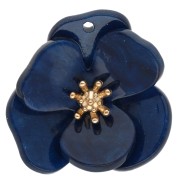 Pendentifs fleur en relief 30 mm en acrylique - Acier inox Doré Bleu roi marbré x2