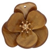 Pendentifs fleur en relief 30 mm en acrylique - Acier inox Doré Moutarde marbré x2