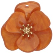 Pendentifs fleur en relief 30 mm en acrylique - Acier inox Doré - Orange marbré x2