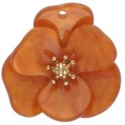 Pendentifs fleur en relief 30 mm en acrylique - Acier inox Doré - Orange marbré x2