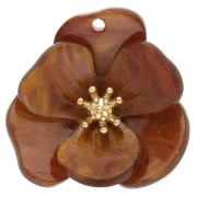 Pendentifs fleur en relief 30 mm en acrylique - Acier inox Doré - Marron marbré x2