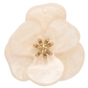 Pendentifs fleur en relief 30 mm en acrylique - Acier inox Doré - Beige marbré x2