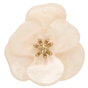 Pendentifs fleur en relief 30 mm en acrylique - Acier inox Doré - Beige marbré x2