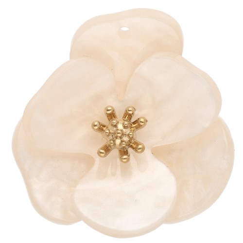 Pendentifs fleur en relief 30 mm en acrylique - Acier inox Doré - Beige marbré x2