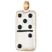 Breloque domino 18x7.5 mm avec résine epoxy - Acier inox 304 Doré - Blanc - Noir|raw }}