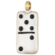 Breloque domino 18x7.5 mm avec résine epoxy - Acier inox 304 Doré - Blanc - Noir
