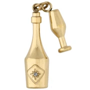 Pendentif bouteille de champagne et coupe 25x11 mm - Acier inoxydable 304 Doré x1