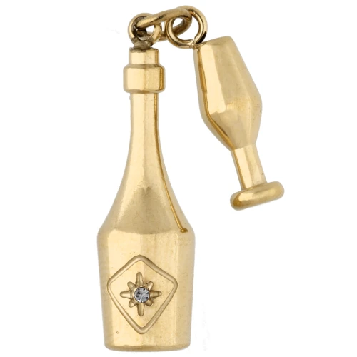 Pendentif bouteille de champagne et coupe 25x11 mm - Acier inoxydable 304 Doré x1