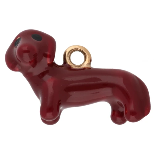 Breloque teckel 12x17 mm avec résine époxy - Acier inoxydable 316 Doré - Marron x1