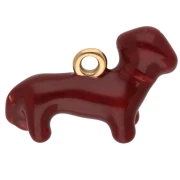 Breloque teckel 12x17 mm avec résine époxy - Acier inoxydable 316 Doré - Marron x1