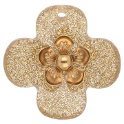 Pendentifs fleur 26 mm en acrylique - Acier inox doré - Doré Pailleté x2