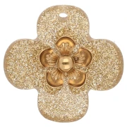 Pendentifs fleur 26 mm en acrylique - Acier inox doré - Doré Pailleté x2