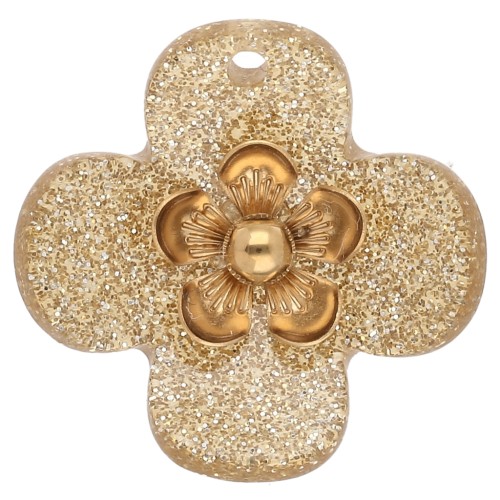 Pendentifs fleur 26 mm en acrylique - Acier inox doré - Doré Pailleté x2