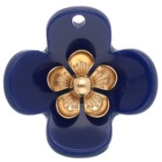 Bleu foncé - Pendentifs fleur 26 mm en acrylique - Acier inox doré - Bleu foncé x2 Pendentifs fleur 26 mm en acrylique - Acier inox doré - Bleu foncé x2