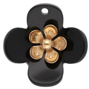 Noir - Pendentifs fleur 26 mm en acrylique - Acier inox doré - Noir x2 Pendentifs fleur 26 mm en acrylique - Acier inox doré - Noir x2