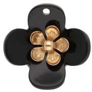 Pendentifs fleur 26 mm en acrylique - Acier inox doré - Noir x2