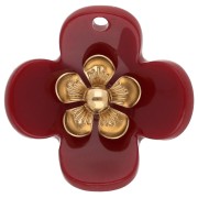 Bordeaux - Pendentifs fleur 26 mm en acrylique - Acier inox doré - Bordeaux x2 Pendentifs fleur 26 mm en acrylique - Acier inox doré - Bordeaux x2