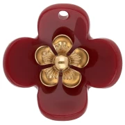Pendentifs fleur 26 mm en acrylique - Acier inox doré - Bordeaux x2