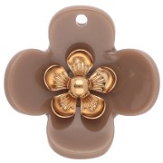 Taupe - Pendentifs fleur 26 mm en acrylique - Acier inox doré - Taupe x2 Pendentifs fleur 26 mm en acrylique - Acier inox doré - Taupe x2