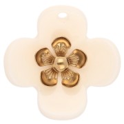Ivoire - Pendentifs fleur 26 mm en acrylique - Acier inox doré - Ivoire x2 Pendentifs fleur 26 mm en acrylique - Acier inox doré - Ivoire x2