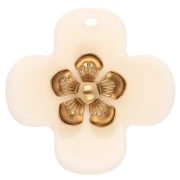 Pendentifs fleur 26 mm en acrylique - Acier inox doré - Ivoire x2