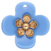Bleu Ciel - Pendentifs fleur 26 mm en acrylique - Acier inox doré - Bleu ciel x2 Pendentifs fleur 26 mm en acrylique - Acier inox doré - Bleu ciel x2
