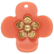 Pendentifs fleur 26 mm en acrylique - Acier inox doré - Orange x2