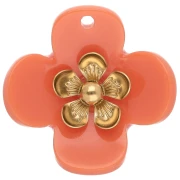 Pendentifs fleur 26 mm en acrylique - Acier inox doré - Orange x2