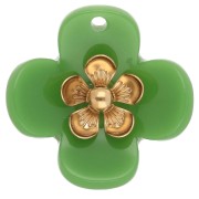 Pendentifs fleur 26 mm en acrylique - Acier inox doré - Vert x2