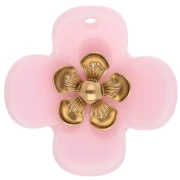 Pendentifs fleur 26 mm en acrylique - Acier inox doré - Rose clair x2