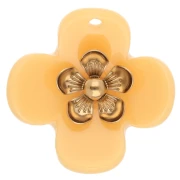 Pendentifs fleur 26 mm en acrylique - Acier inox doré - Safran x2