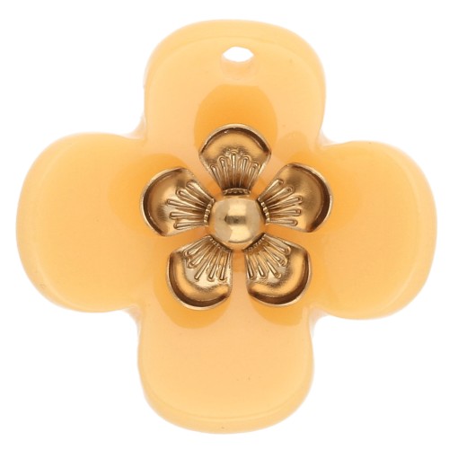 Pendentifs fleur 26 mm en acrylique - Acier inox doré - Safran x2
