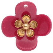 Framboise - Pendentifs fleur 26 mm en acrylique - Acier inox doré - Framboise x2 Pendentifs fleur 26 mm en acrylique - Acier inox doré - Framboise x2