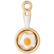 Pendentif poêle et œuf au plat 21x10 mm - Acier inox 304 Doré - Blanc - Jaune