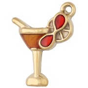 Breloque cocktail 16x11 mm avec résine époxy - Acier inox 304 Doré - Orange x1