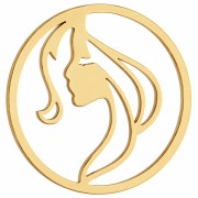 Intercalaire rond 18 mm - motif visage femme - Acier inoxydable 316L Doré x1
