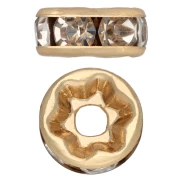 Perle rondelle strass 8 mm - Acier inoxydable 304 Doré - Crystal x1