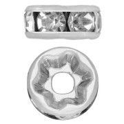 Perle rondelle strass 8 mm - Acier inoxydable 304 - Crystal x1