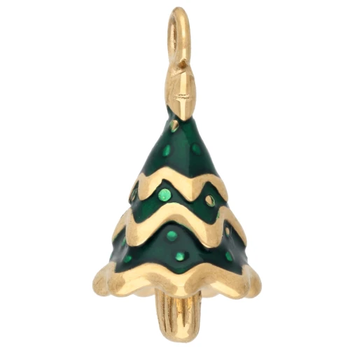 Pendentif sapin de Noël 22x11 mm avec résine époxy - Acier inox 304 Doré - Vert x1