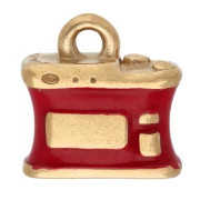 Breloque appareil photo 9.5 mm avec résine époxy - Acier inox 304 Doré - Rouge x1