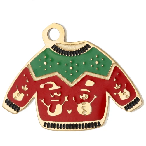 Breloque pull de Noël 13x17 mm avec époxy - Acier inox 304 Doré - Rouge - Vert x1