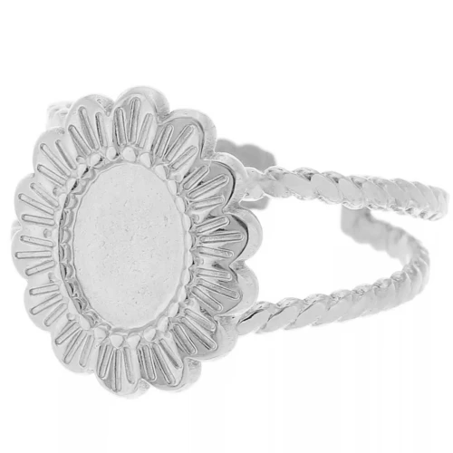 Bague fleur effet tressé réglable T52 à T58 cabochon 8x6mm - Acier inox 304 x1 