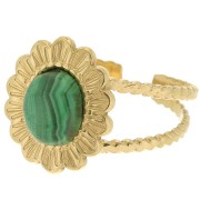 Bague fleur effet tressé réglable T52 à T58 cabochon 8x6mm - Acier inox 304 x1 