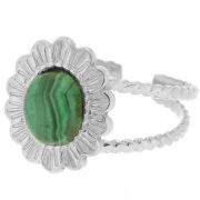 Bague fleur effet tressé réglable T52 à T58 cabochon 8x6mm - Acier inox 304 x1 