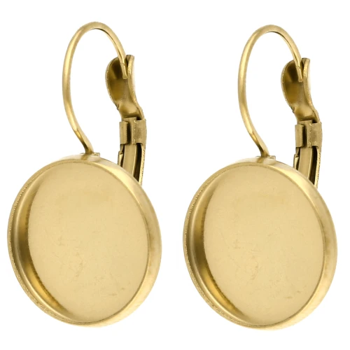 Boucles d'oreilles Dormeuses pour cabochon 14 mm - Acier Inoxydable 304 Doré x2