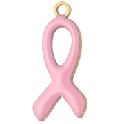 Breloque ruban de sensibilisation 14x6 mm époxy Acier inox 316L Doré - Rose clair