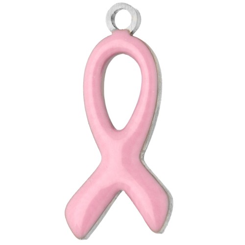 Breloque ruban de sensibilisation 14x6 mm époxy - Acier inox 316L - Rose clair x1