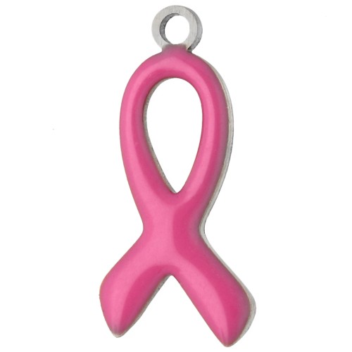 Breloque ruban de sensibilisation 14x6 mm époxy - Acier inox 316L - Fuchsia x1